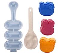 Sushi Shake Rice Ball Mold Sushi Maker Tool Set 1 Rice Ball Mold 3 Animal Rice Decorating Mold and 1 Piece Rice Paddle Home DIY Sushi Making kit (5pcs, Blue)