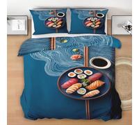 Sushi Single Duvet Cover Set Japanese Food Bedding Sets 3 Piece for Bedroom Bed Decor Soft Microfiber 3D Printed Quilt Cover 150 x 200 cm with Zipper Closure und 2 Pillowcases E-2013