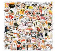 Sushi Stickers 100 Pcs Vinyl Aesthetic Onigiri Stickers for Water Bottle Skateboard Car Laptops Guitar Scrapbook Luggage Phone Helmet,Waterproof Funny Food Sticker for Adult Girl Kids