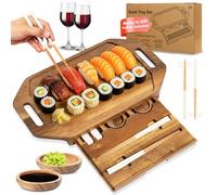 Sushi Tray for Two with Sushi Kit - Serving Tray with Handles and Sushi Accessories as Serving Platter, Charcuterie Boards - Best Housewarming Gifts, Bridal Shower Gifts for Bride