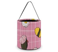 Sushi1 Shrimp Tuna Plaid Large Easter Basket Candy Bags Canva Tote Bag Portable Hallowee Bucket
