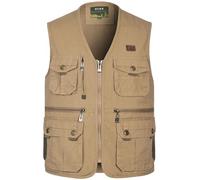 SUSHIMIAN Mens Outwear Gilet Outdoor Fishing Vest Body Warmer Multi Pocketed Waistcoat Summer Hunting Hiking Vest Cotton Sleeveless Jacket, Khaki, 4XL