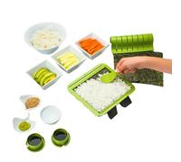 SushiQuik Plus Sushi Making Kit with Rice Frame, Rice Paddle, Rolling Mat, Roll Cutter, Base, Soy Sauce Caps, Onigiri Molds, and Chopsticks - Sushi Kit for Beginners and Kids