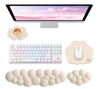 Sushret Cloud Wrist Rest for Computer Keyboard, 4-in-1 Memory Foam Leather Cloud Keyboard Wrist Rest and Mouse Pad Set with Ergonomic Support for Arm and Palm Cushion, Gaming/Work Setup, Beige