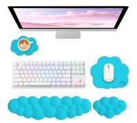 Sushret Cloud Wrist Rest for Computer Keyboard, 4-in-1 Memory Foam Leather Cloud Keyboard Wrist Rest and Mouse Pad Set with Ergonomic Support for Arm and Palm Cushion, Gaming/Work Setup, Scuba Blue