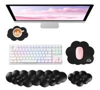 Sushret Cloud Wrist Rest for Computer Keyboard, 4-in-1 Memory Foam Leather Cloud Keyboard Wrist Rest and Mouse Pad Set with Ergonomic Support for Arm and Palm Cushion, Gaming/Work Setup, Black
