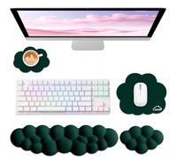 Sushret Cloud Wrist Rest for Computer Keyboard, 4-in-1 Memory Foam Leather Cloud Keyboard Wrist Rest and Mouse Pad Set with Ergonomic Support for Arm and Palm Cushion, Gaming/Work Setup, Dark Green
