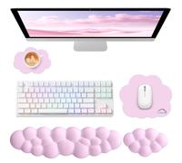 Sushret Cloud Wrist Rest for Computer Keyboard, 4-in-1 Memory Foam Leather Cloud Keyboard Wrist Rest and Mouse Pad Set with Ergonomic Support for Arm and Palm Cushion, Gaming/Work Setup, Pink