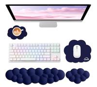 Sushret Cloud Wrist Rest for Computer Keyboard, 4-in-1 Memory Foam Leather Cloud Keyboard Wrist Rest and Mouse Pad Set with Ergonomic Support for Arm and Palm Cushion, Gaming/Work Setup, Dark Blue