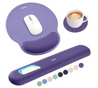 Sushret Mouse Mat and Keyboard Wrist Rest Set, 3-in-1 Gel Memory Foam Ergonomic Mouse Pad with Wrist Support, Gaming Mousepad Arm Cushion for Computer Office Desk Accessories Cute Setup,Purple