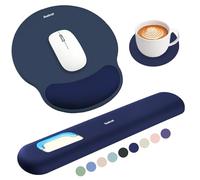 Sushret Mouse Mat and Keyboard Wrist Rest Set, 3-in-1 Gel Memory Foam Ergonomic Mouse Pad with Wrist Support, Gaming Mousepad Arm Cushion for Computer Office Desk Accessories Cute Setup,Dark Blue