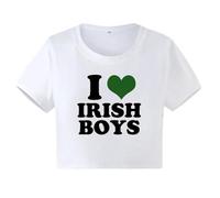 SUSHRUTA I Love Irish Boys Hip Hop Graphic Cropped Tops Harajuku Kawaii 2000s Y2k Baby Tee Fashion T Shirt Female Crop Top,WHITE,L