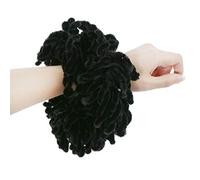 SUSHUN 1 Piece Muslim Women Fluffy Velvet Hijab Scrunchies Solid Color Plain Big Hair Ring Bow Bow Clip Flexible Rubber Band Headpiece Black