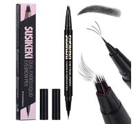 SUSIKEKI Dual Ended Microblading Eyebrow Pen - 2 in 1 Liquid Eyebrow Pencil with Brow-Fection Angled Brush & Precise Detail Brush-Tip, Shapes & Fills HairLike Looking Brows, Lasts All-Day, Soft Black