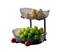 susiodeu Chic Home Decor Three Layered Fruit Plate with Iron Stand Veg Snacks Dessert Display 3 Tiered Plastic Large Fruit Bowl, 2-Grid Grey Color
