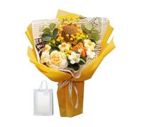 susiodeu Realistic Crochet Bouquet of Handmade Knitted Flowers Including Rose Daisy and Artificial Leaves for Home Decor Handmade Knitted Bouquet Eternal Blessing Wedding, Orange, 35x27cm