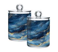susiyo Blue and Gold Marble 2 Pack Qtip Holder Organizers Dispenser Bathroom Container Clear Storage Canister Apothecary Jar Set for Cotton Swabs, Pads, Balls, Floss Picks