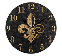 susiyo Golden Glittering Fleur Lis Wall Clock 9.8 Inch Silent Round Wall Clock Battery Operated Non Ticking Creative Decorative Clock for Kids Living Room Bedroom Office Kitchen Home Decor