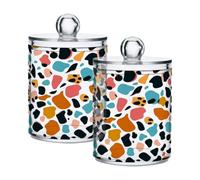 susiyo Multi Colored Leopard Print 2 Pack Qtip Holder Organizers Dispenser Bathroom Container Clear Storage Canister Apothecary Jar Set for Cotton Swabs, Pads, Balls, Floss Picks