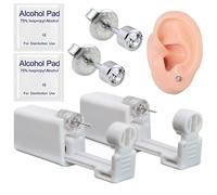 Suskriyocic 2 Pack Disposable Ear Piercing Gun with Ear Studs Painless Self Ear Piercing Gun Sterile Piercing Tool Kit for Girls Boys Women Men White