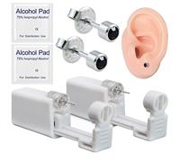 Suskriyocic 2 Pack Disposable Ear Piercing Gun with Ear Studs Painless Self Ear Piercing Gun Sterile Piercing Tool Kit for Girls Boys Women Men Black