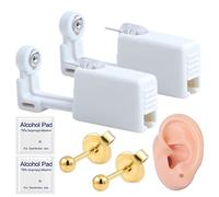 Suskriyocic 2 Pack Self Ear Piercing Gun Kit with Built-in Earring Disposable Ear Piercing Gun Asepsis No Pain Safety Self Ear Piercing Gun Kit Tool for Girl Women Men Golden