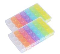 SUSNUAN 2 Pack Bead Storage Box, Diamond Painting Container, 28 Grids Colorful Plastic Box Removable, Small Jewellery Craft Compartment for DIY Nail Art Accessories (2Pcs Colour)