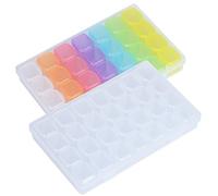 SUSNUAN 2 Pack Bead Storage Box, Diamond Painting Storage, 28 Grids Transparent Plastic Box Removable, Small Jewellery Craft Compartment Boxes for DIY Nail Art Accessories (Transparent+Colour)