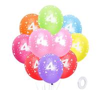 SUSNUAN 4th Birthday Balloons, 12'' Multicoloured Numbers Printed Latex Age Balloons, Birthday Digit Balloons 4 4 Year Old Birthday Decorations, 4th Anniversary Party Supplies (Pack of 10)