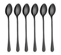 SUSNUAN 6PCS Black Stainless Steel Long Handle 19.5cm Teaspoons for Iced Coffee/Tea, Dessert & Ice Cream Spoons
