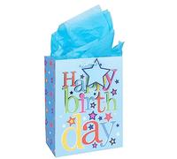 SUSNUAN Happy Birthday Gift Bag, Blue Gift Bags with 2 Tissue, Medium Paper Gift Bags with Twist Handles, Birthday Gift Bag for Girl Boy Women Female (180x100x230mm)