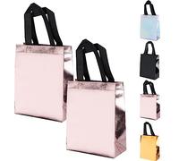 SUSNUAN Shiny Gift Bag, 2 PCS Rose Gold Gift Bags Reusable Medium Gift Bags with Handles, Birthday Gift Bag for Birthday, Party, Weddings, Festival Celebration, Baby Showers (250x200x100mm)