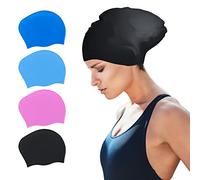 SUSNUAN Swimming Cap for Long Hair, Black Large Swimming Cap for Women Silicone Swimming Hat for Long Hair, Adult Swimming Hat Swim Cap