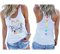 Susongeth Pride Tank Top for Women Proud Ally Shirt LGBT Equality Rainbow Love Heart Graphic Tanks Pride Sleeveless Vest Tops, White, M