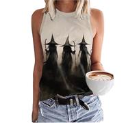 Susongeth Women's Midsummer Witches Gather T-Shirt Halloween Witch Party Shirts Short Sleeve Flowers Moon Graphic Tees, Grey-2, S