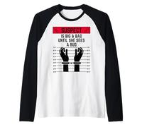Suspect is Big & Bad Until she sees a Bug Women Funny Girls Raglan Baseball Tee