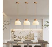 Suspended Ceiling Pendant Light Fixtures Oak Wood Effect Lampshade for Kitchen Hallway Farmhouse Restaurant Loft Coffee Bar