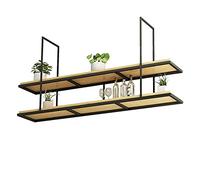 Suspended Ceiling Shelf - Floating Display Stand for Flowers Home Kitchen Storage Rack Pocket Bar Wine Holder Black Wooden & Iron Wine Rack