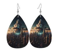 Suspended Technology City Pattern teardrop earrings, fashionable earrings suitable for work/dating/vacation