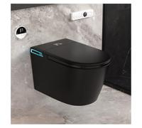 Suspended Toilet, Auto Flush, Heated Seat, Bidet Dryer & Auto Lid, Black | SmartSylva Smart Suspended Toilet, Auto Flush/Open Lid, Heated Seat, Warm Water Wash, Air Dryer & Wall Bracket, Black