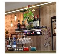Suspended Wine Bottle Holder Ceiling Decor Creative Bar Wine Cabinet with Ambient Light Retro Glass Hanger Black 80x28x60CM Stylish Home Wine Storage Solution