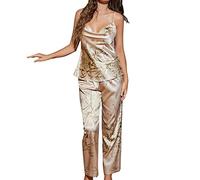 Suspender Sleeveless Pyjamas Women's Short Large Sizes Little Cherry Print Pyjama Set Spring Summer Two Piece Set Summer Thin Ice Silk Home Wear for Women Ladies Pyjamas Cotton, beige, M