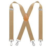 Suspenders For Men 1.4 Inch X Back Wide Suspender Heavy Duty Swivel Belt Loops With 4 Snap Hooks, Khaki, One size