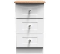Sussex Bedside Cabinet - 3 Drawer - White and Oak