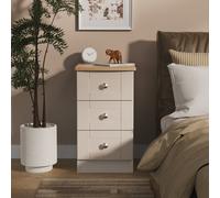 Sussex Bedside Table Off-white & Light Oak 3 Drawers 40cm