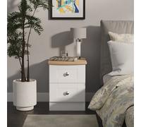 Sussex Bedside Table White & Light Oak 2 Drawers 40cm