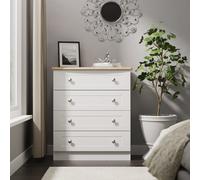 Sussex Chest of Drawers White & Light Oak 4 Drawers 77cm