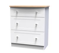 Sussex Ready Assembled Matt White & Oak 3 Drawer Chest (H)882mm (W)765mm (D)415mm