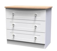Sussex Ready Assembled Matt White & Oak 3 Drawer Wide Chest (H)692mm (W)765mm (D)415mm