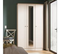 Sussex Tall Mirror Wardrobe Off-white & Light Oak 1 Shelf 111cm